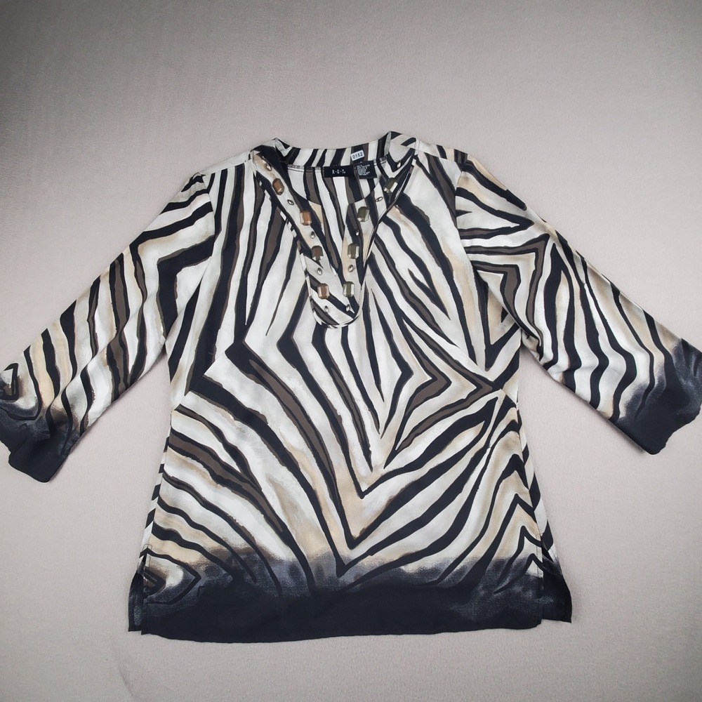 90's Revival Tiger Print Tunic Blouse Flowy Soft Oversized Long Sleeves Sz L Y2K